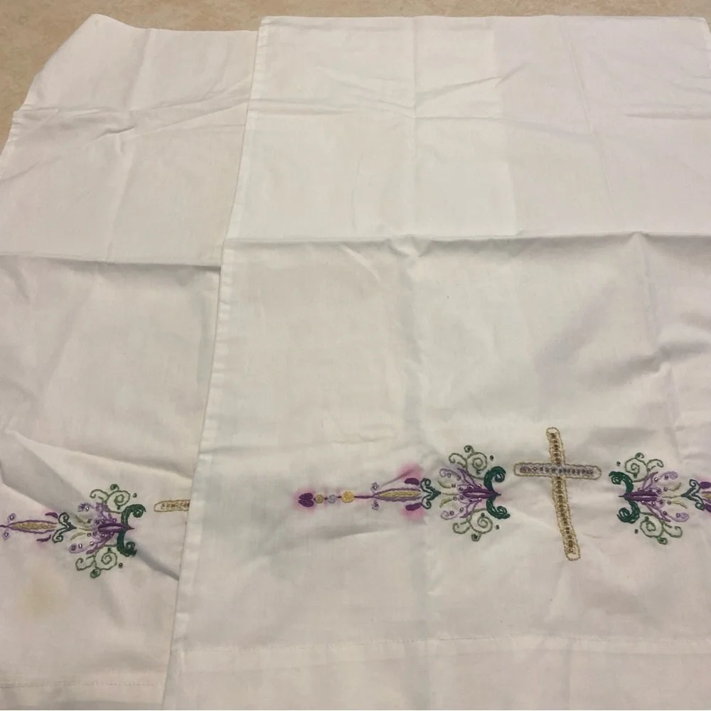 White Embroidered Tablecloth with Cross Design